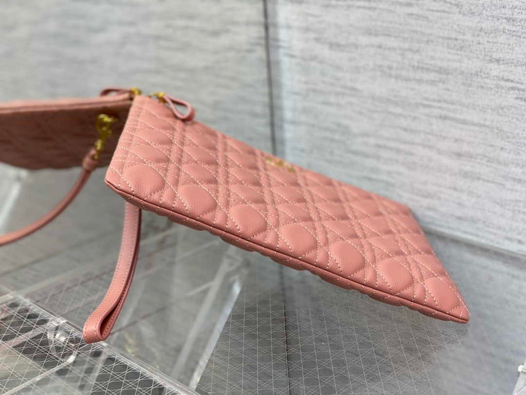 Large Dior Caro Daily Pouch S5086 Pink Supple Cannage Calfskin - Default Title - View 3