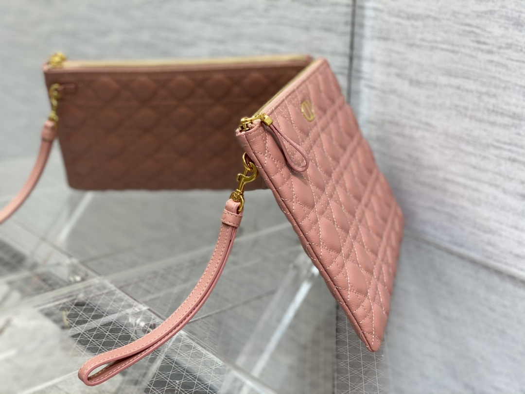 Large Dior Caro Daily Pouch S5086 Pink Supple Cannage Calfskin - Default Title - View 4