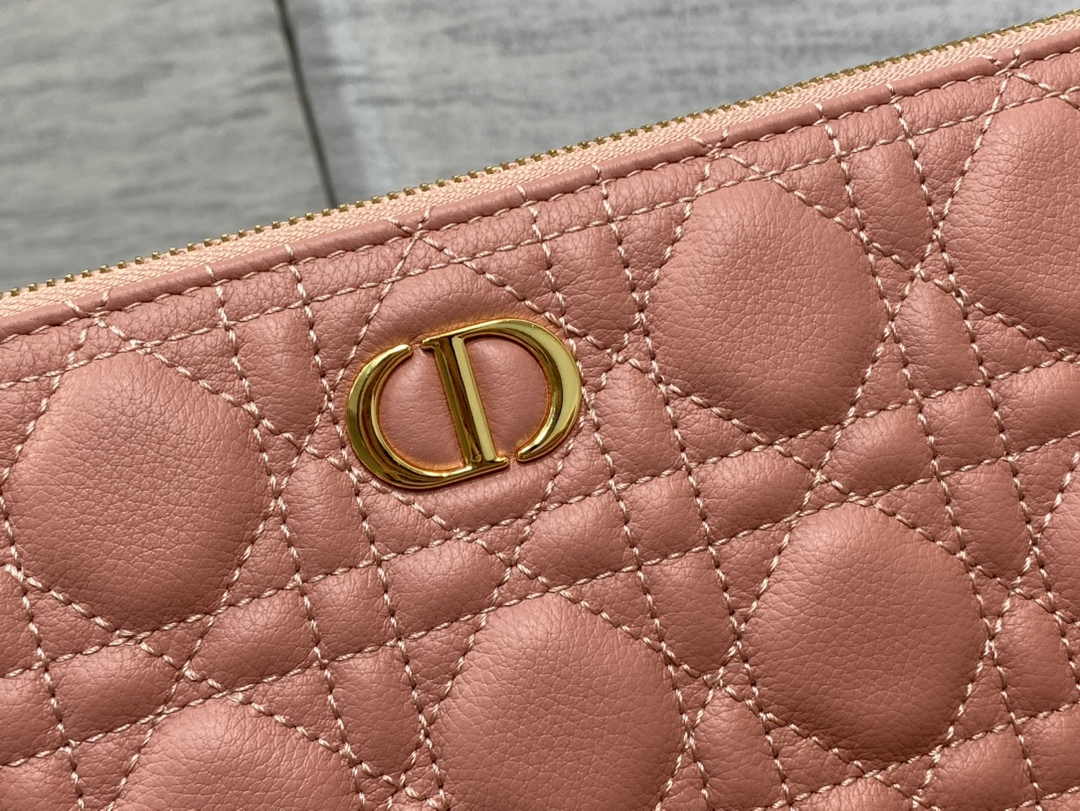 Large Dior Caro Daily Pouch S5086 Pink Supple Cannage Calfskin - Default Title - View 6