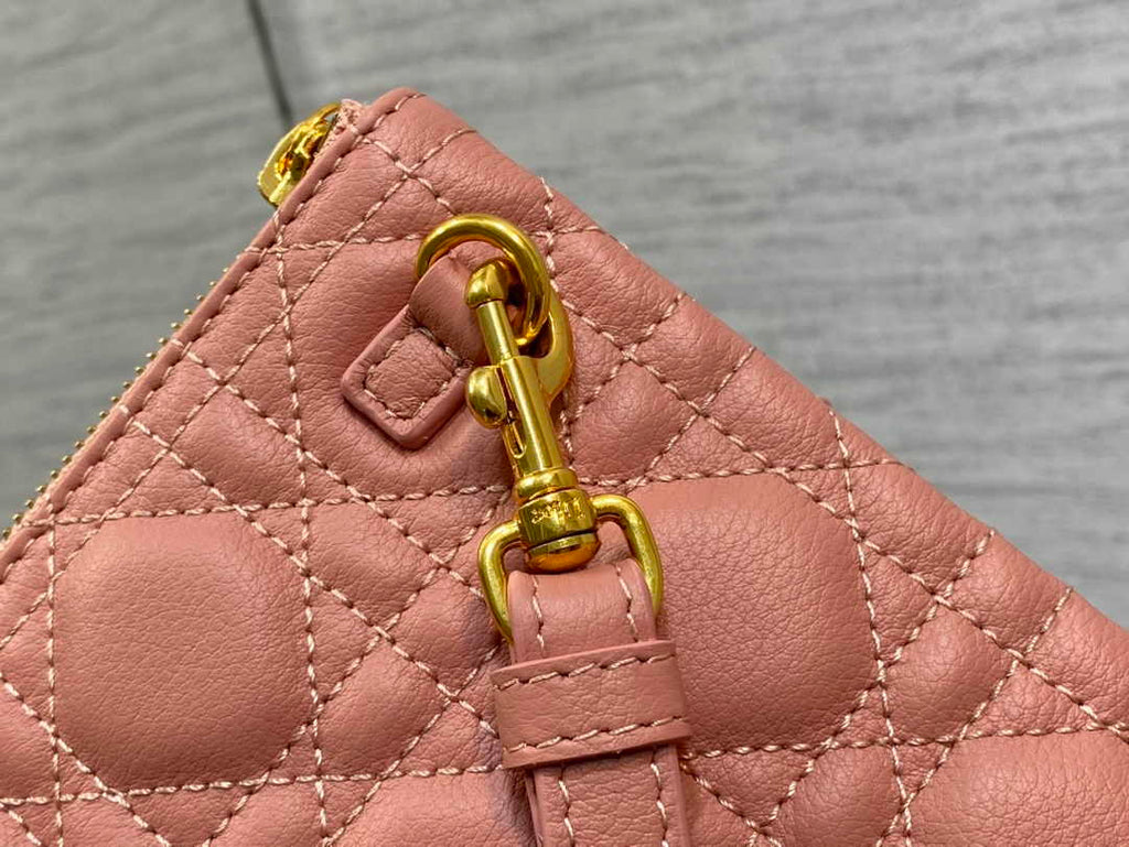 Large Dior Caro Daily Pouch S5086 Pink Supple Cannage Calfskin - Default Title - View 7