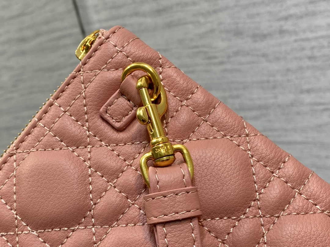 Large Dior Caro Daily Pouch S5086 Pink Supple Cannage Calfskin - Default Title - View 7