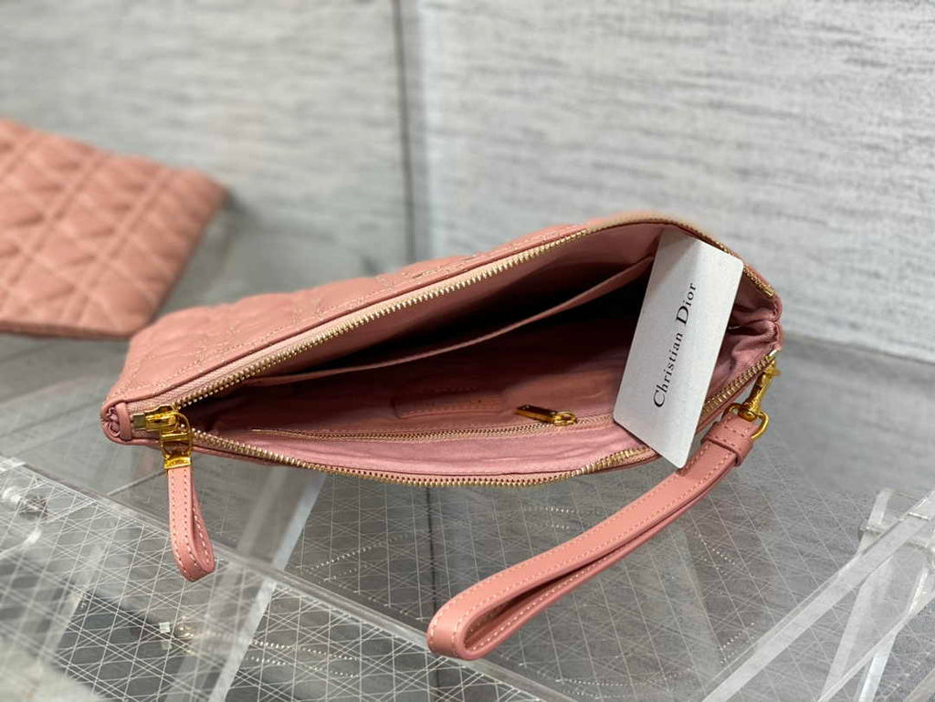 Large Dior Caro Daily Pouch S5086 Pink Supple Cannage Calfskin - Default Title - View 8