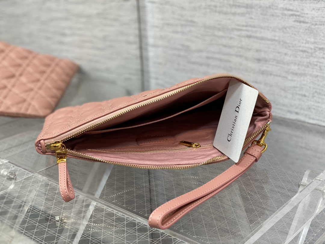 Large Dior Caro Daily Pouch S5086 Pink Supple Cannage Calfskin - Default Title - View 8