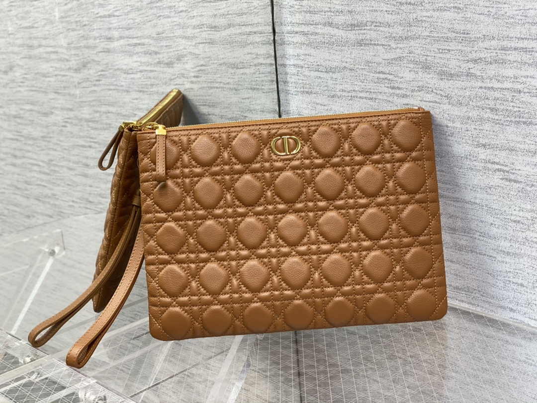 Large Dior Caro Daily Pouch S5086 Brown Supple Cannage Calfskin - Default Title - View 1