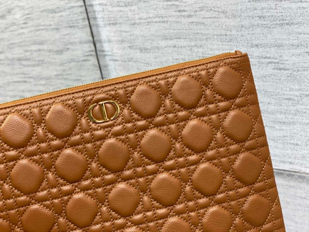 Large Dior Caro Daily Pouch S5086 Brown Supple Cannage Calfskin - Default Title - View 3