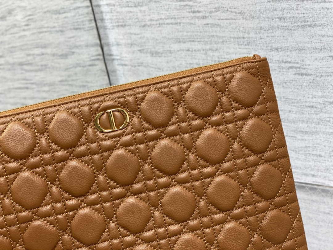 Large Dior Caro Daily Pouch S5086 Brown Supple Cannage Calfskin - Default Title - View 3
