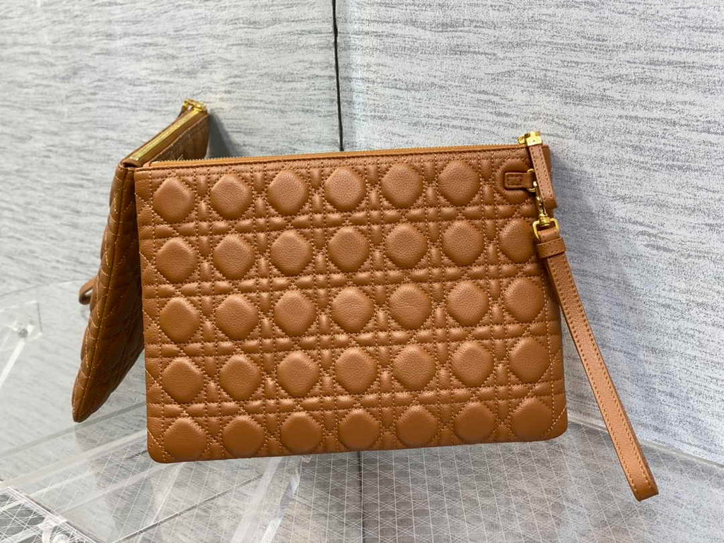 Large Dior Caro Daily Pouch S5086 Brown Supple Cannage Calfskin - Default Title - View 2