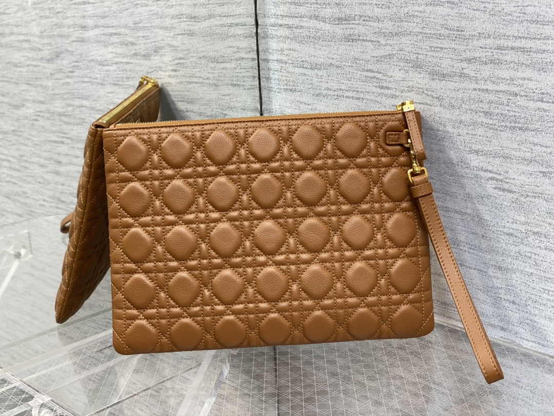 Large Dior Caro Daily Pouch S5086 Brown Supple Cannage Calfskin - Default Title - View 2