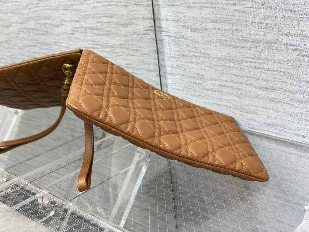 Large Dior Caro Daily Pouch S5086 Brown Supple Cannage Calfskin - Default Title - View 4