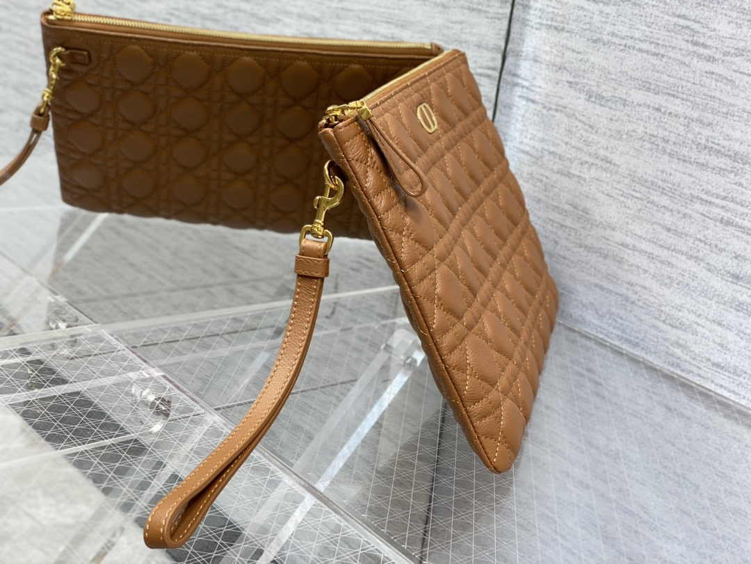 Large Dior Caro Daily Pouch S5086 Brown Supple Cannage Calfskin - Default Title - View 5