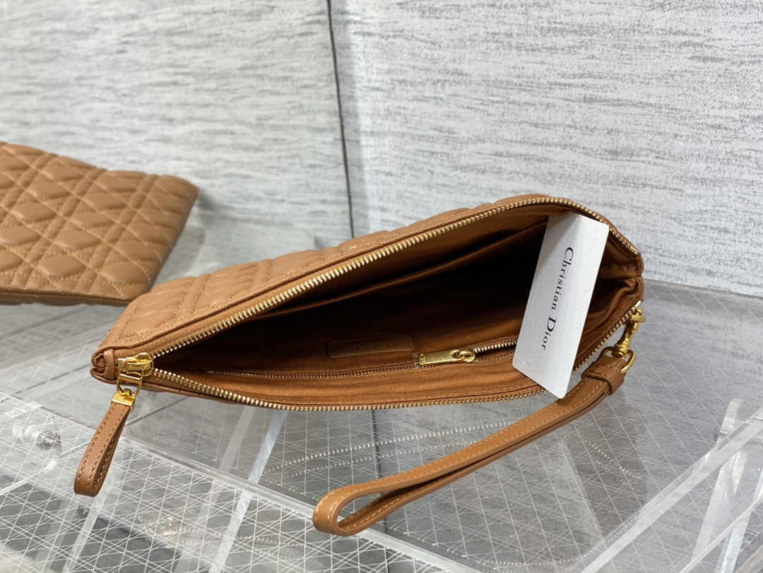 Large Dior Caro Daily Pouch S5086 Brown Supple Cannage Calfskin - Default Title - View 8