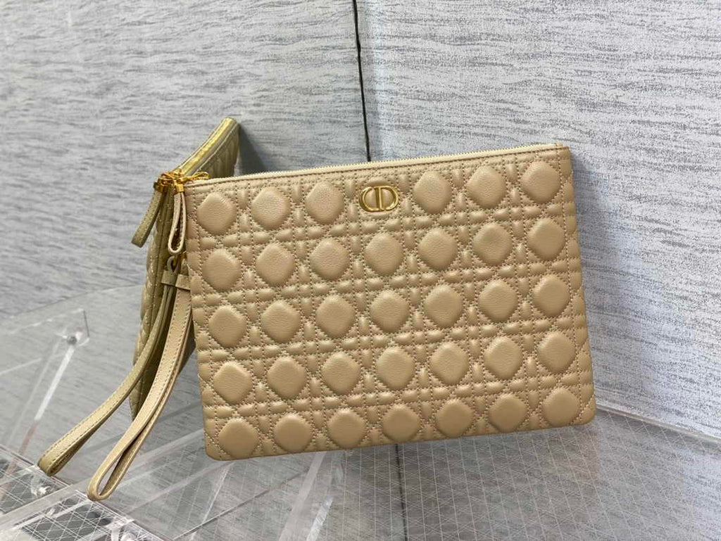 Large Dior Caro Daily Pouch S5086 Beige Supple Cannage Calfskin - Default Title - View 1