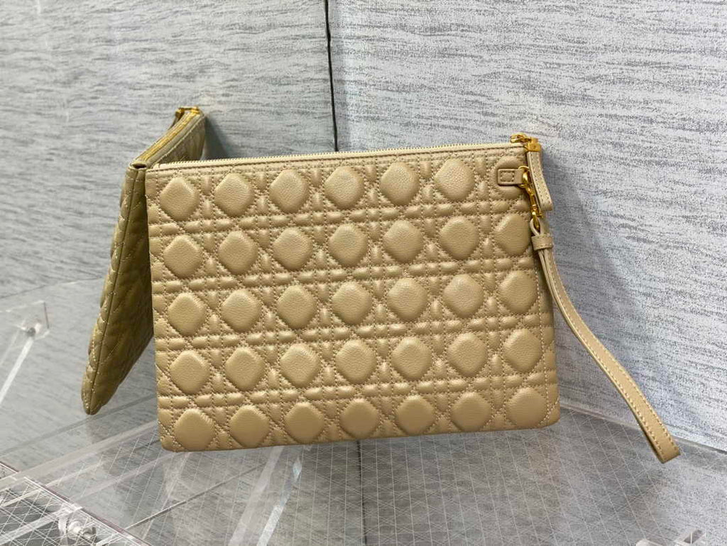 Large Dior Caro Daily Pouch S5086 Beige Supple Cannage Calfskin - Default Title - View 2