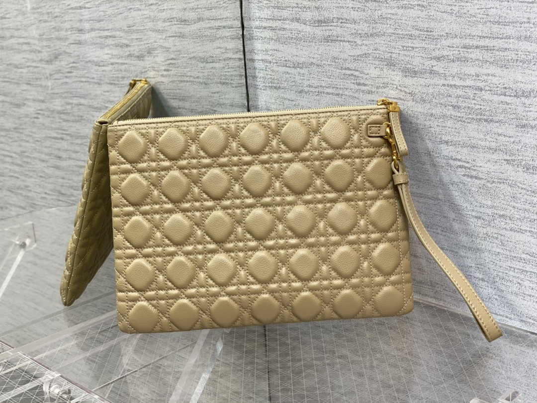 Large Dior Caro Daily Pouch S5086 Beige Supple Cannage Calfskin - Default Title - View 2