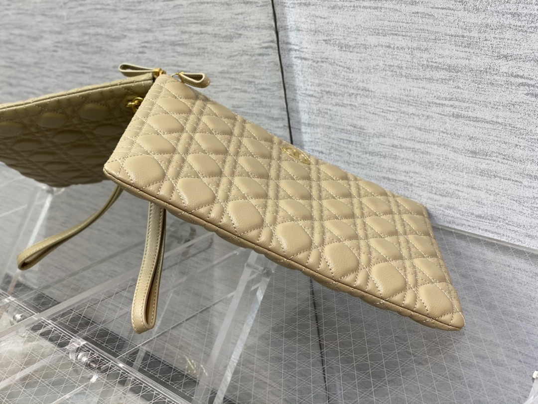 Large Dior Caro Daily Pouch S5086 Beige Supple Cannage Calfskin - Default Title - View 3
