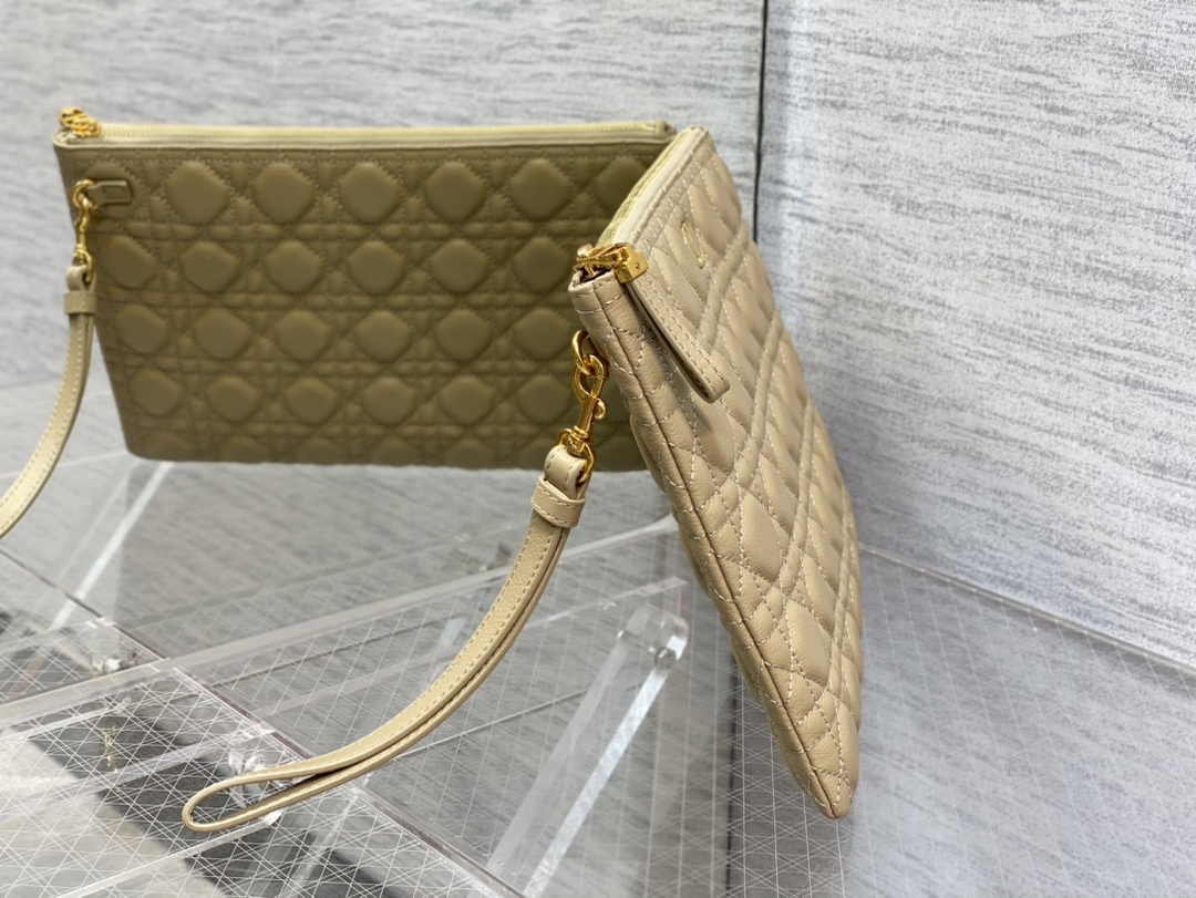 Large Dior Caro Daily Pouch S5086 Beige Supple Cannage Calfskin - Default Title - View 4