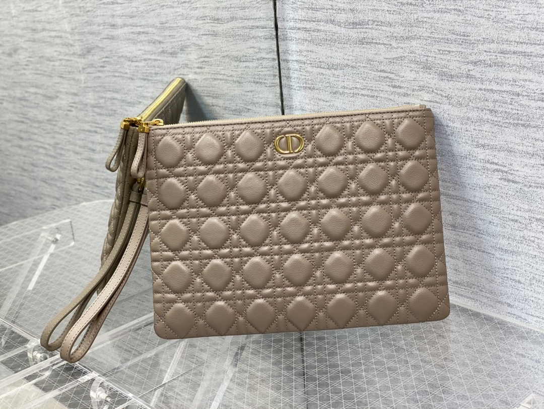 Large Dior Caro Daily Pouch S5086 Khaki Supple Cannage Calfskin - Default Title - View 1