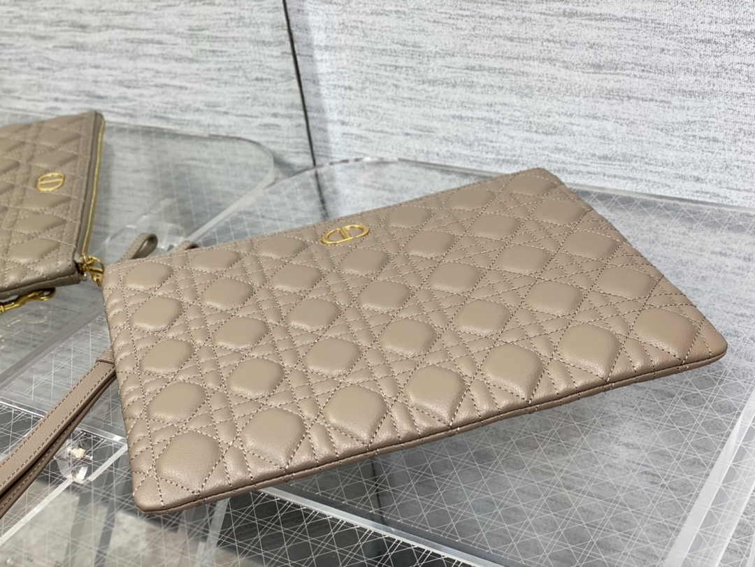 Large Dior Caro Daily Pouch S5086 Khaki Supple Cannage Calfskin - Default Title - View 5