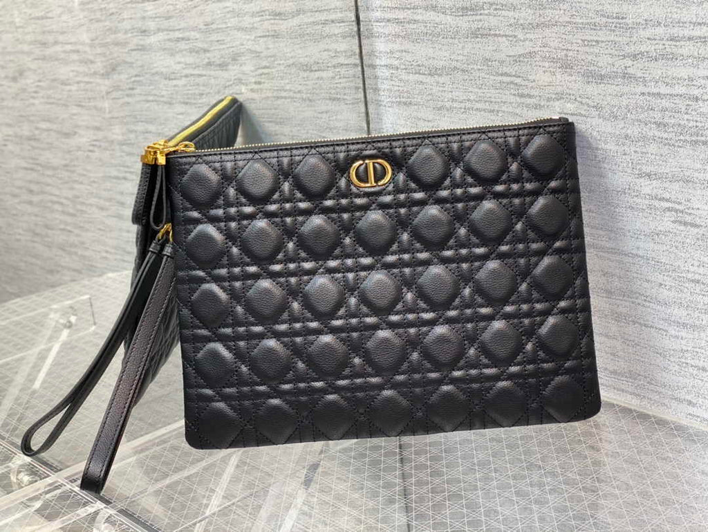 Large Dior Caro Daily Pouch S5086 Black Supple Cannage Calfskin - Default Title - View 1
