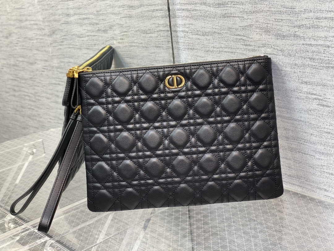 Large Dior Caro Daily Pouch S5086 Black Supple Cannage Calfskin - Default Title - View 1
