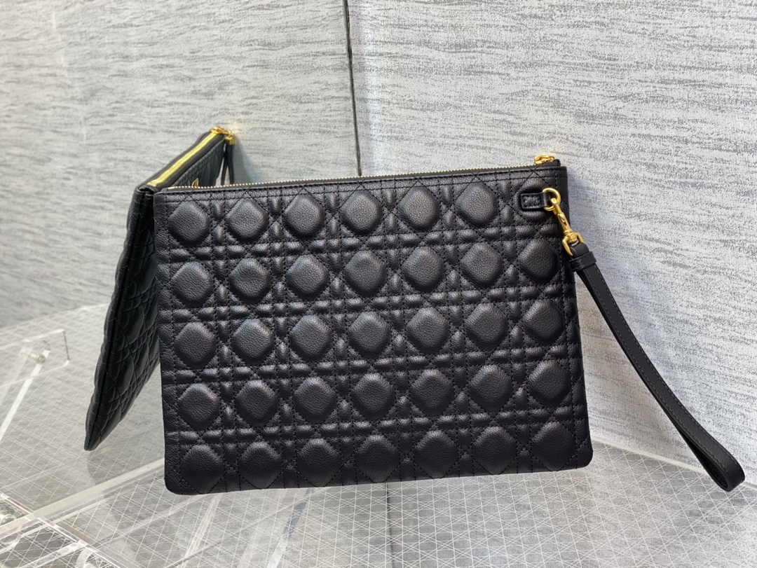 Large Dior Caro Daily Pouch S5086 Black Supple Cannage Calfskin - Default Title - View 2