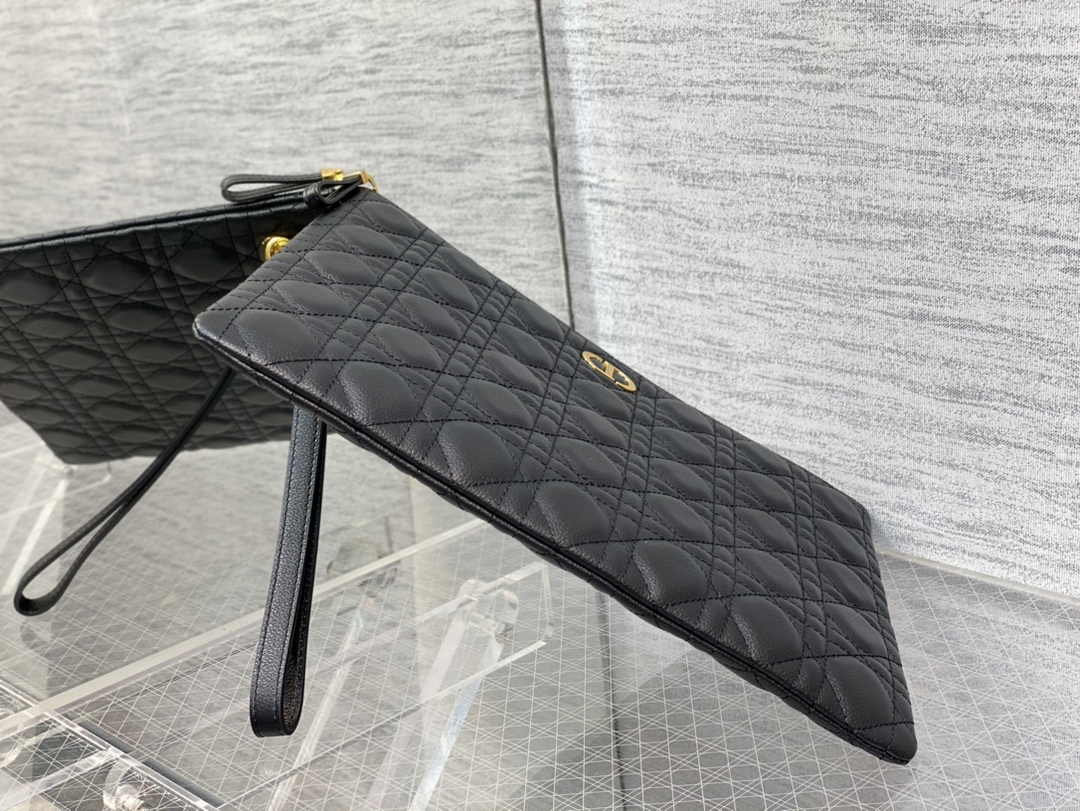 Large Dior Caro Daily Pouch S5086 Black Supple Cannage Calfskin - Default Title - View 3