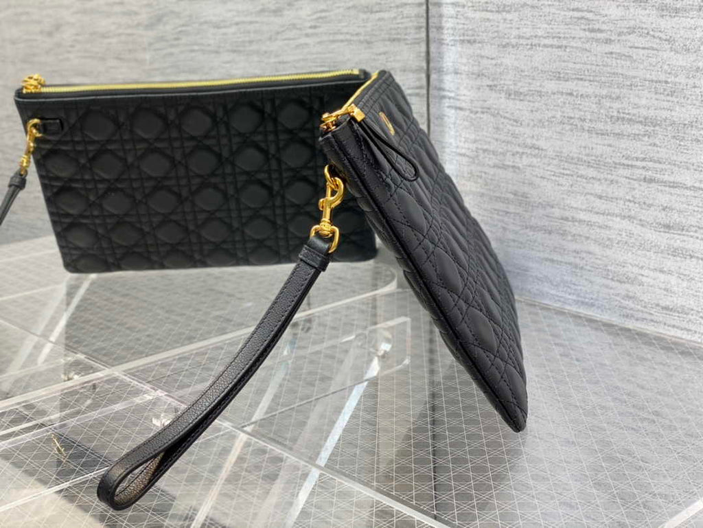Large Dior Caro Daily Pouch S5086 Black Supple Cannage Calfskin - Default Title - View 5