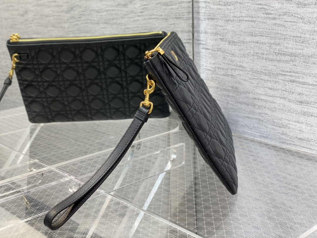 Large Dior Caro Daily Pouch S5086 Black Supple Cannage Calfskin - Default Title - View 5