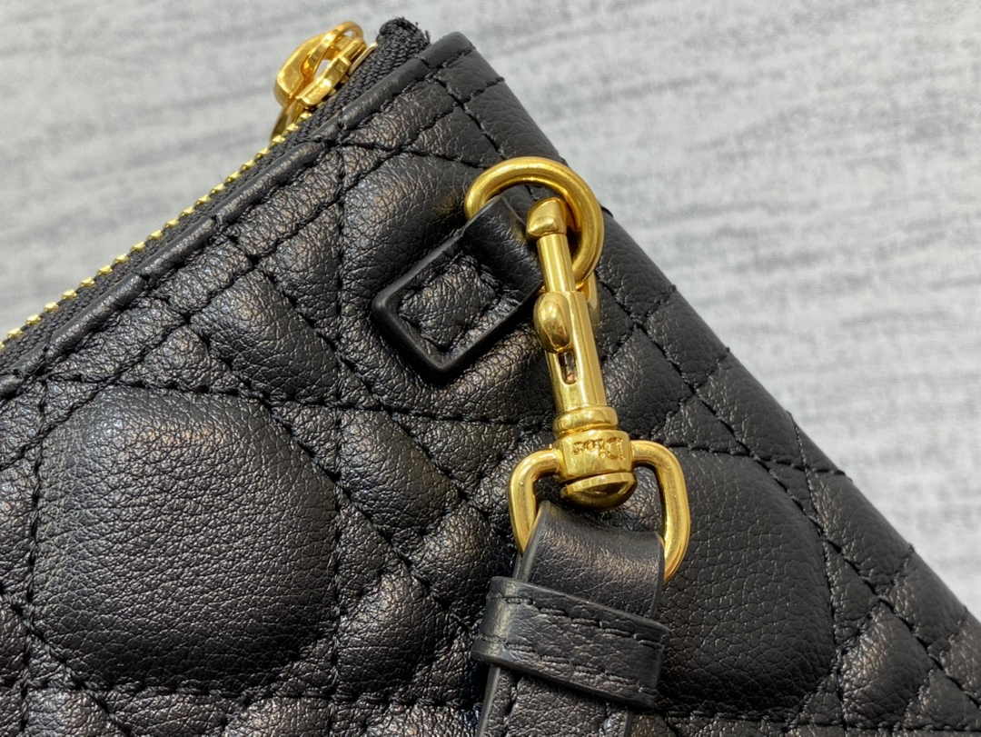 Large Dior Caro Daily Pouch S5086 Black Supple Cannage Calfskin - Default Title - View 7