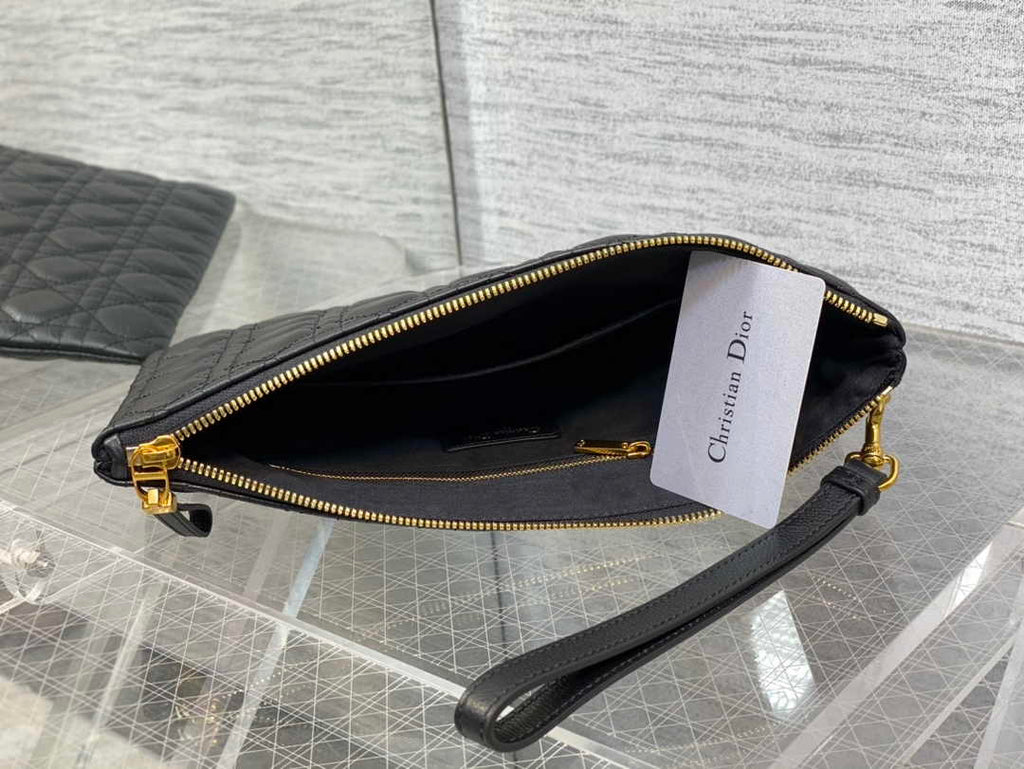 Large Dior Caro Daily Pouch S5086 Black Supple Cannage Calfskin - Default Title - View 8