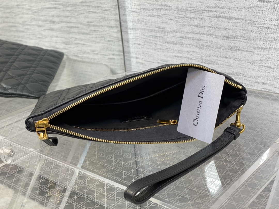 Large Dior Caro Daily Pouch S5086 Black Supple Cannage Calfskin - Default Title - View 8