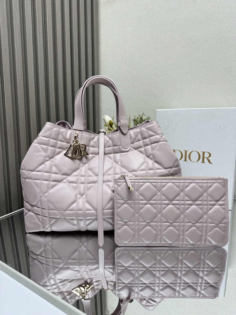 Large Dior Toujours Bag M2820 Powder Pink Macrocannage Calfskin - Default Title - View 1
