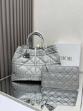 Large Dior Toujours Bag M2820 Gray Macrocannage Calfskin - Default Title - View 1