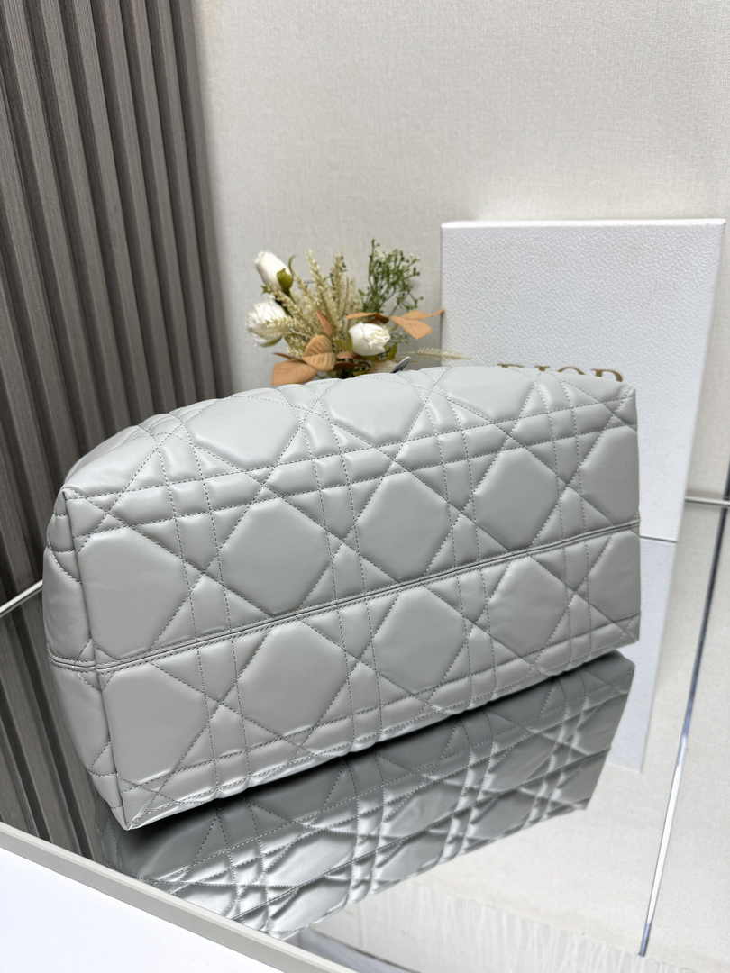 Large Dior Toujours Bag M2820 Gray Macrocannage Calfskin - Default Title - View 6