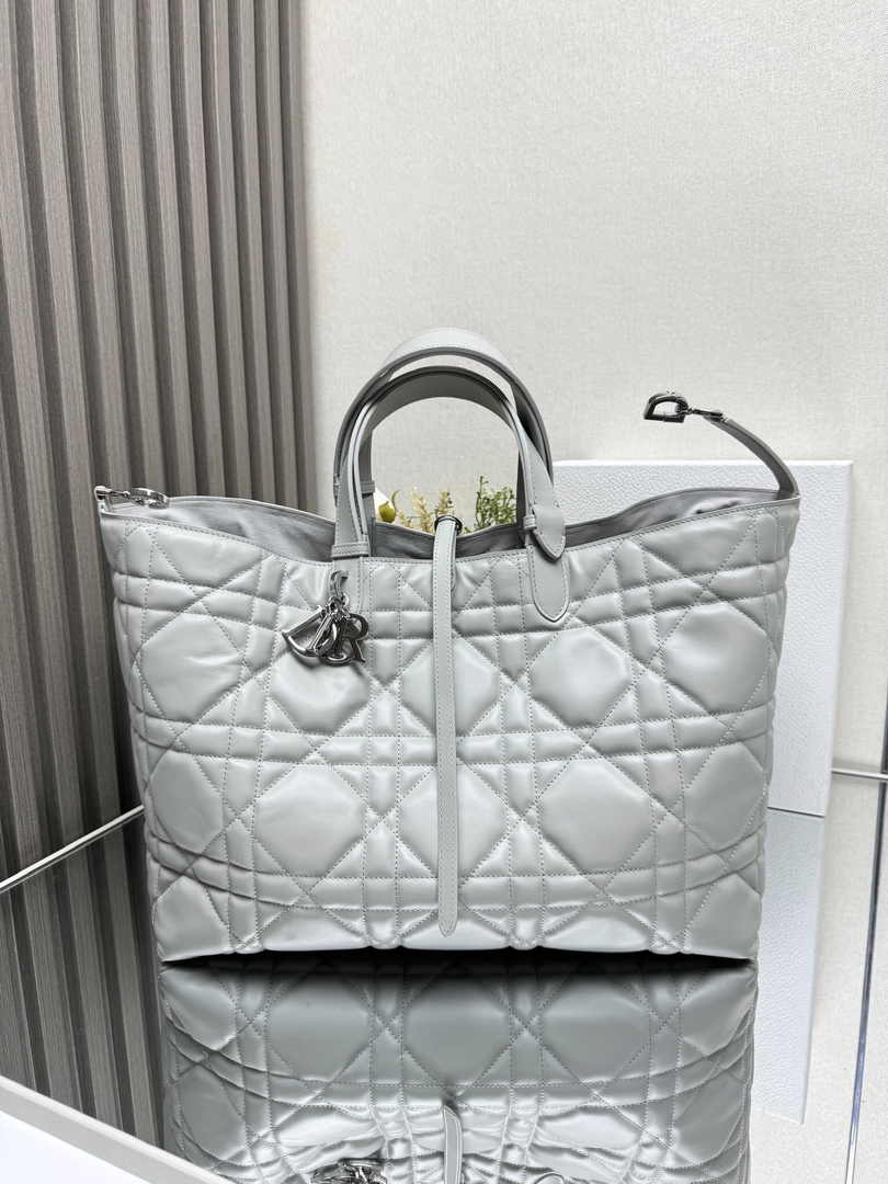 Large Dior Toujours Bag M2820 Gray Macrocannage Calfskin - Default Title - View 7