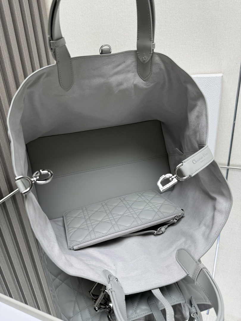 Large Dior Toujours Bag M2820 Gray Macrocannage Calfskin - Default Title - View 9