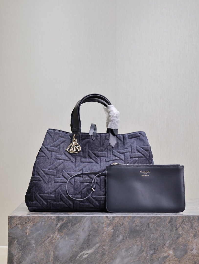Large Dior Toujours Bag M2820 Blue Graphic Cannage Denim - Default Title - View 1