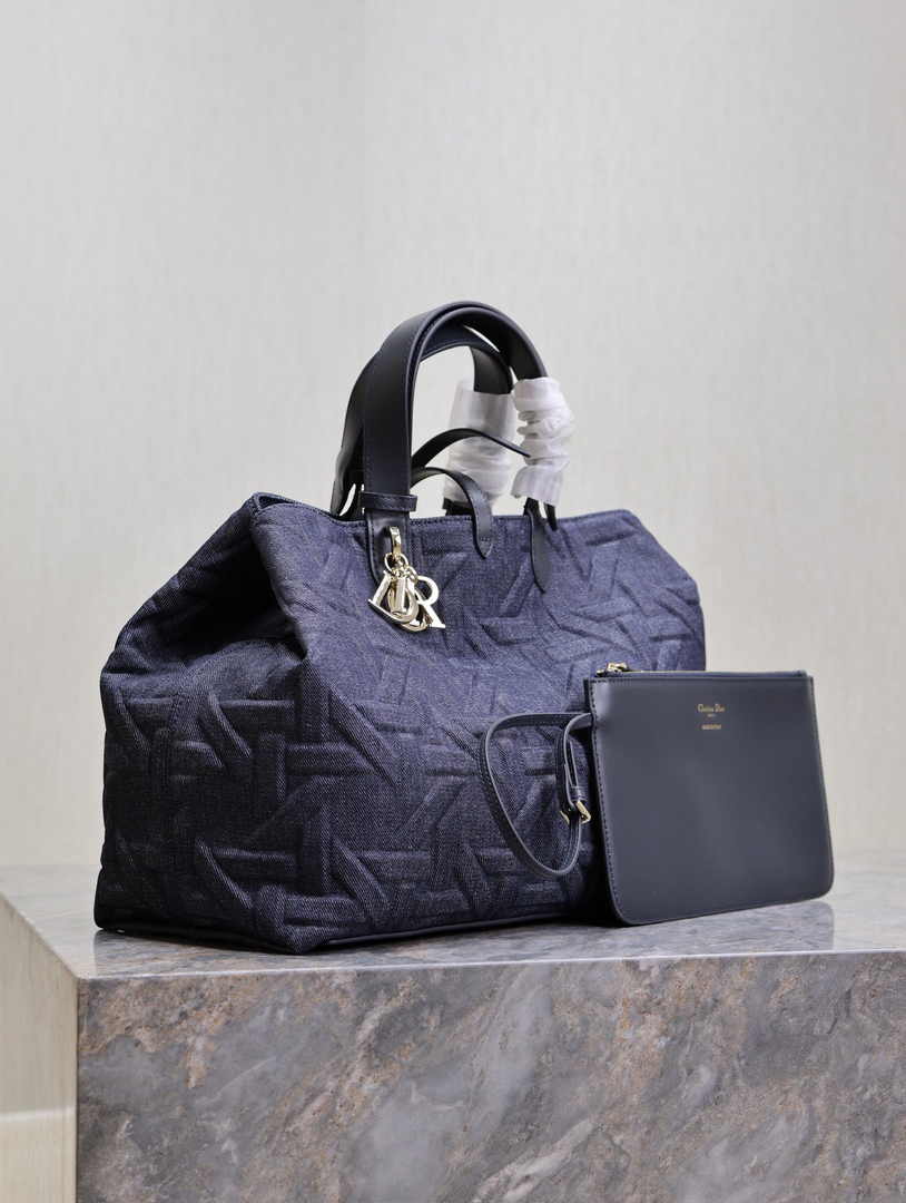 Large Dior Toujours Bag M2820 Blue Graphic Cannage Denim - Default Title - View 2
