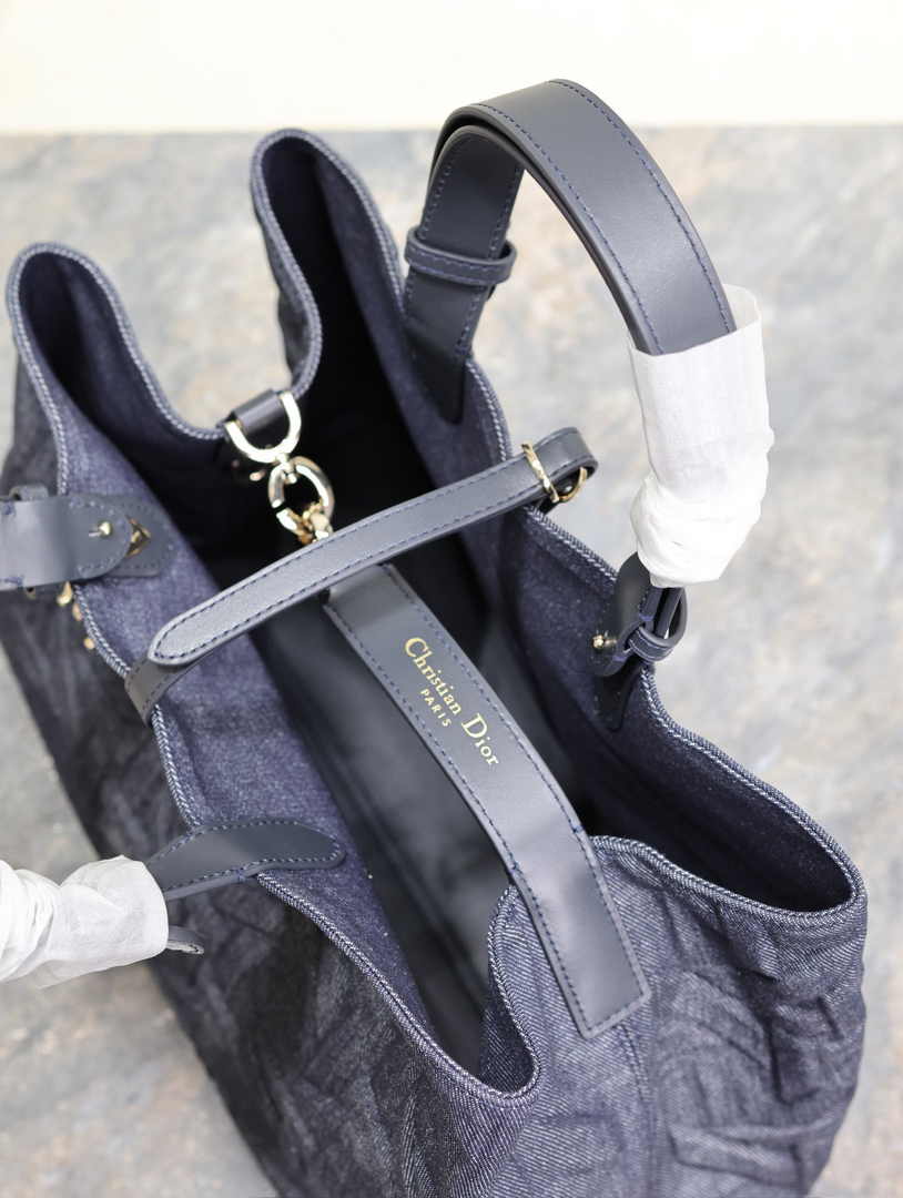 Large Dior Toujours Bag M2820 Blue Graphic Cannage Denim - Default Title - View 7