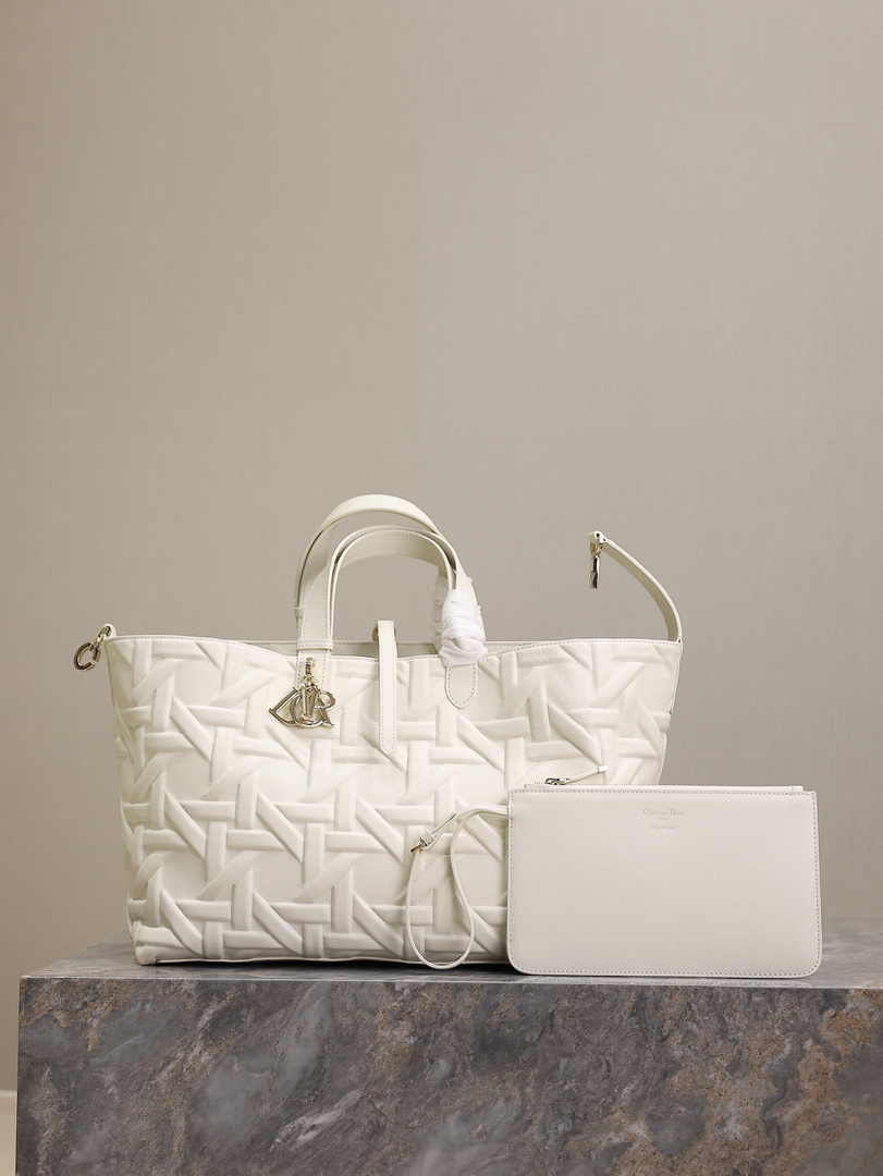Large Dior Toujours Bag M2820 Latte Graphic Cannage Calfskin - Default Title - View 1
