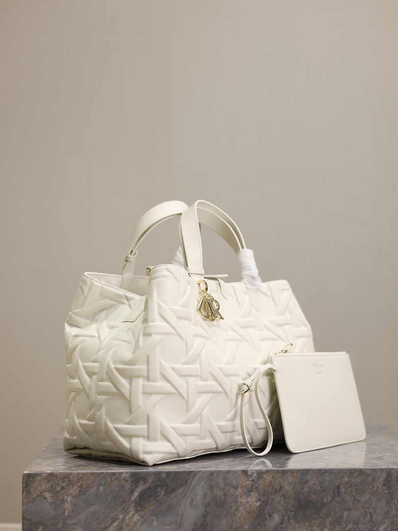 Large Dior Toujours Bag M2820 Latte Graphic Cannage Calfskin - Default Title - View 5