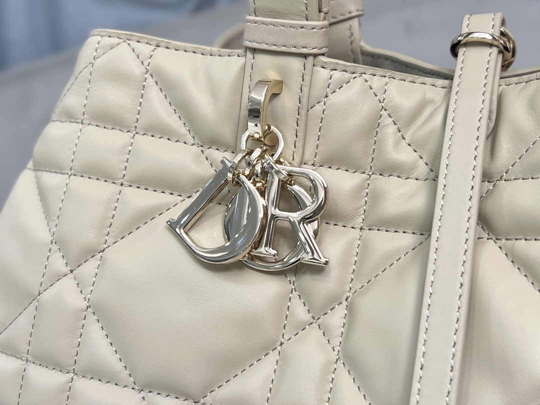Large Dior Toujours Bag M2820 Powder Beige Macrocannage Calfskin - Default Title - View 3