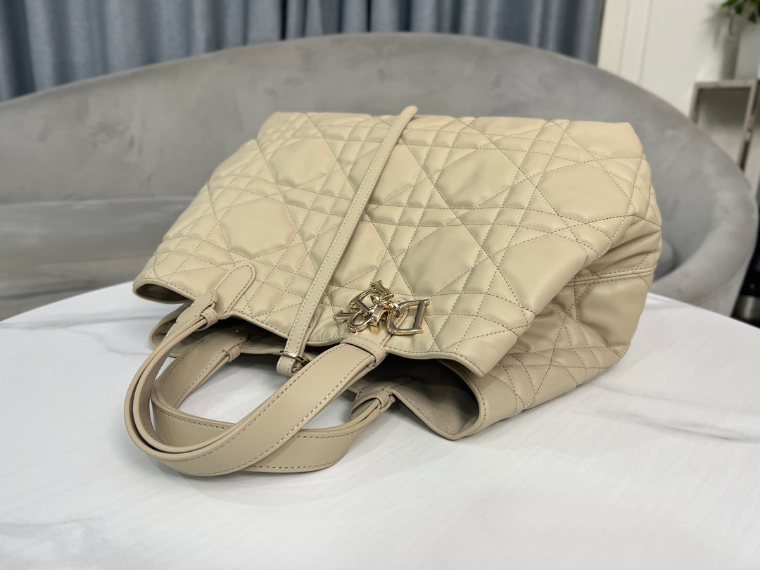 Large Dior Toujours Bag M2820 Powder Beige Macrocannage Calfskin - Default Title - View 6