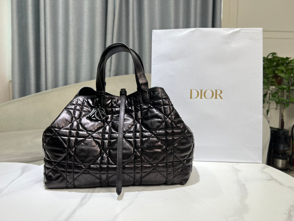 Large Dior Toujours Bag M2820 Black Macrocannage Crinkled Calfskin - Default Title - View 2
