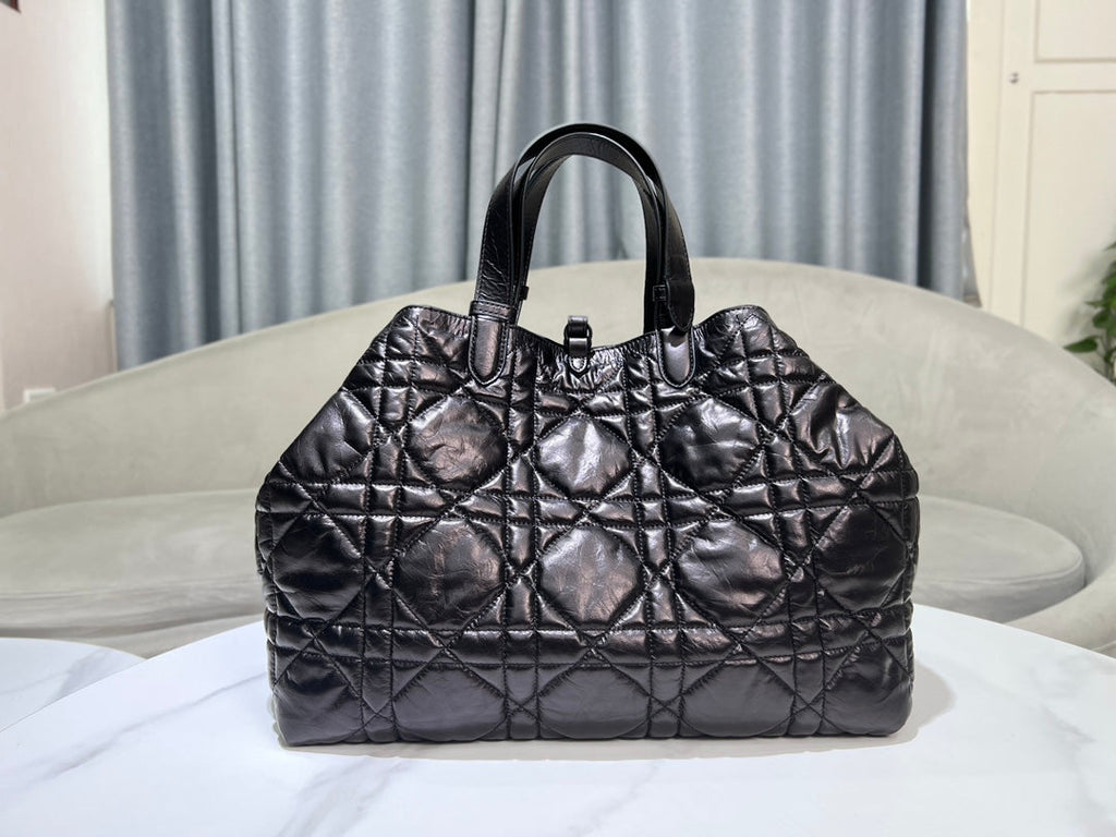 Large Dior Toujours Bag M2820 Black Macrocannage Crinkled Calfskin - Default Title - View 3