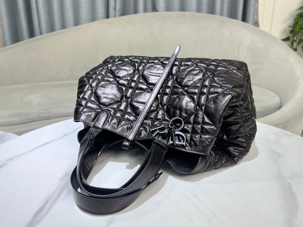 Large Dior Toujours Bag M2820 Black Macrocannage Crinkled Calfskin - Default Title - View 4