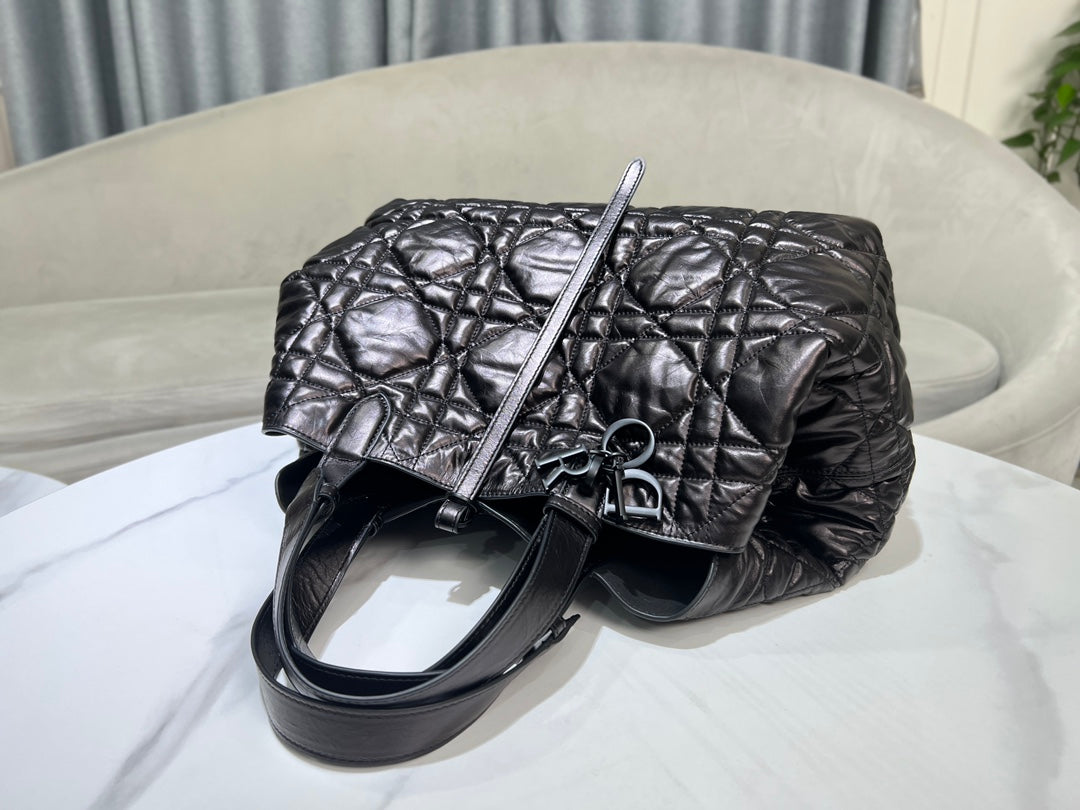Large Dior Toujours Bag M2820 Black Macrocannage Crinkled Calfskin - Default Title - View 4
