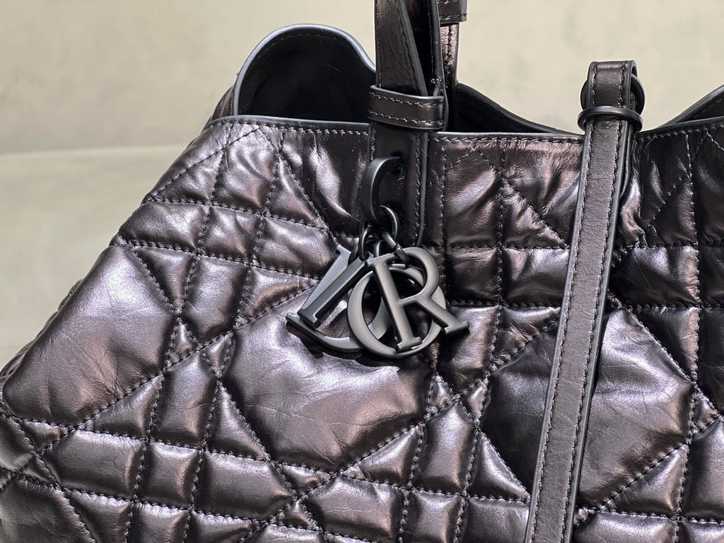 Large Dior Toujours Bag M2820 Black Macrocannage Crinkled Calfskin - Default Title - View 5
