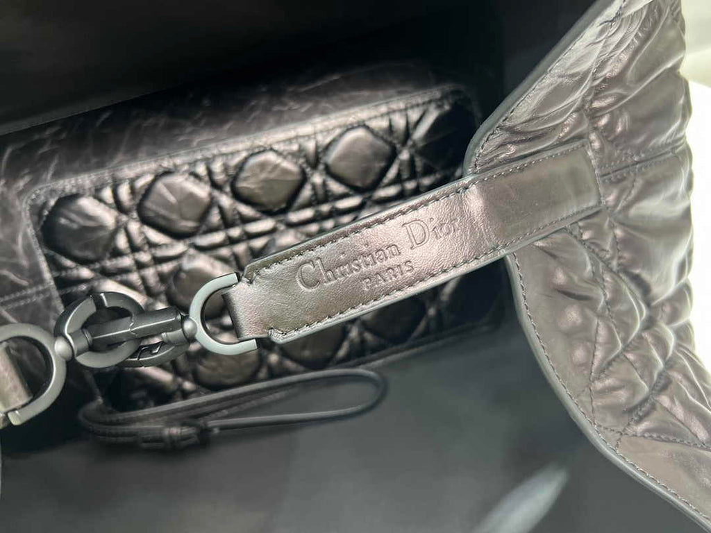 Large Dior Toujours Bag M2820 Black Macrocannage Crinkled Calfskin - Default Title - View 7
