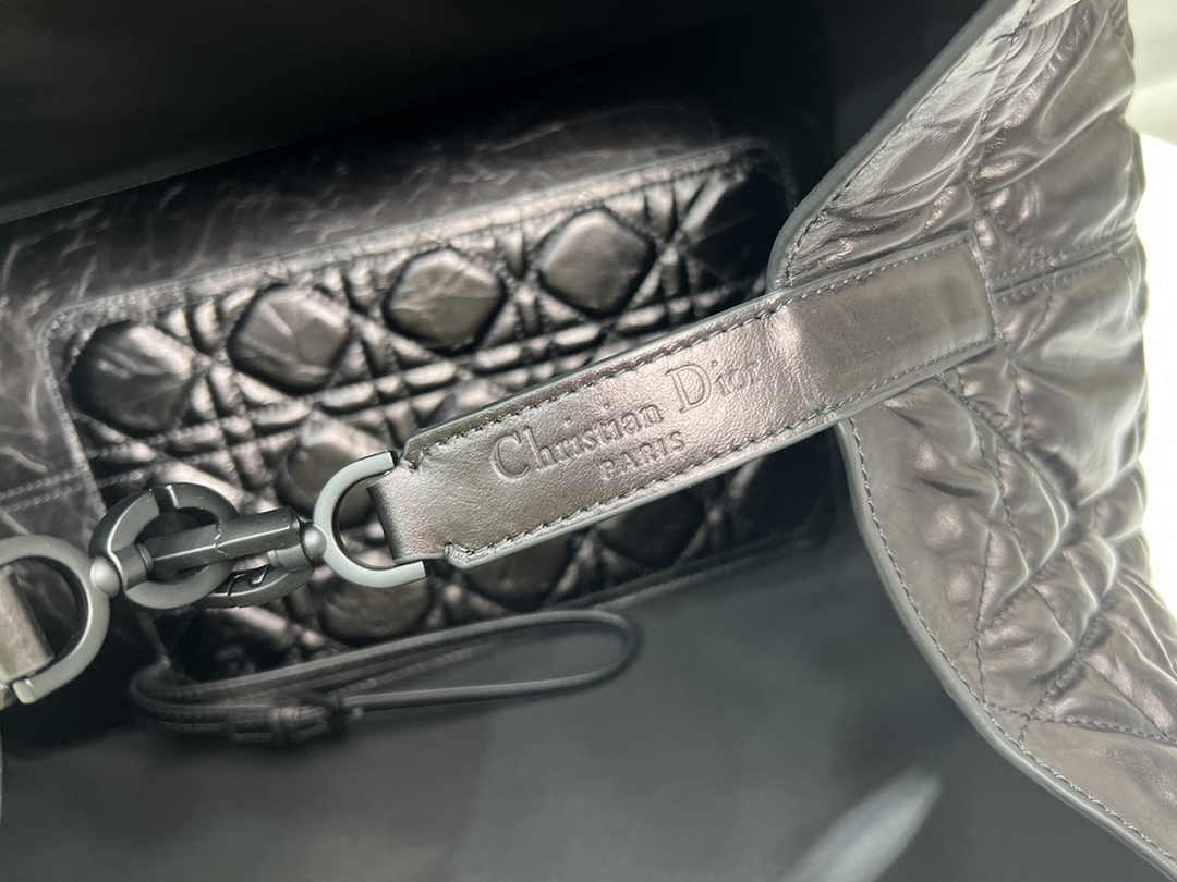Large Dior Toujours Bag M2820 Black Macrocannage Crinkled Calfskin - Default Title - View 7
